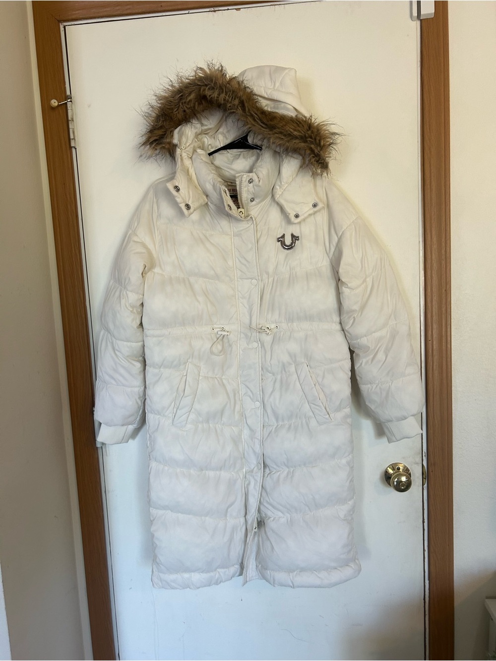 True Religion Fur Trim Hooded Longline Puffer Jacket Size Small
